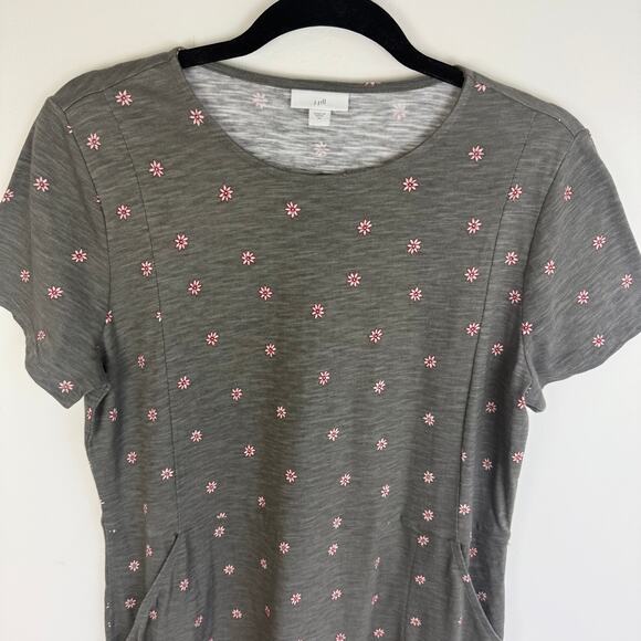 J. Jill Womens Caraway Sheath Short Sleeve Floral Pockets Grey/Red Dress Medium - Picture 3 of 9